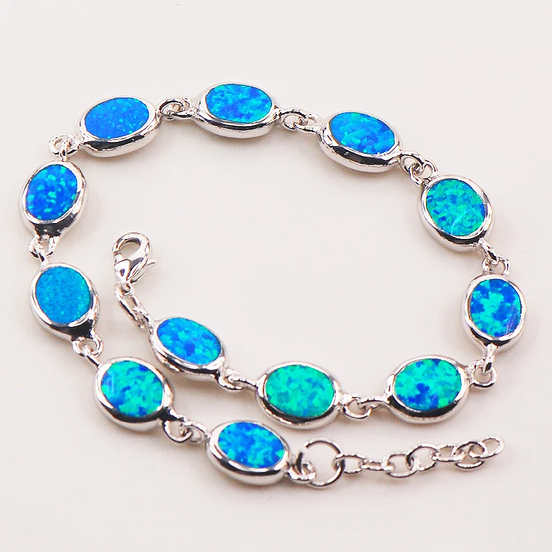 Free Shipping Blue Fire Opal 925 Sterling Silver Bracelet 7.5"+0.5" P82