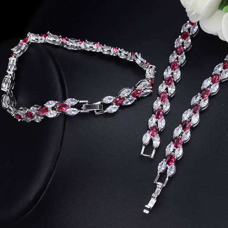 CWWZircons 3 предмета Royal Blue Цирконий женские Костюм на свадьбу и праздник Jewelry Цепочки и ожерелья Серьги Браслет для невесты T038