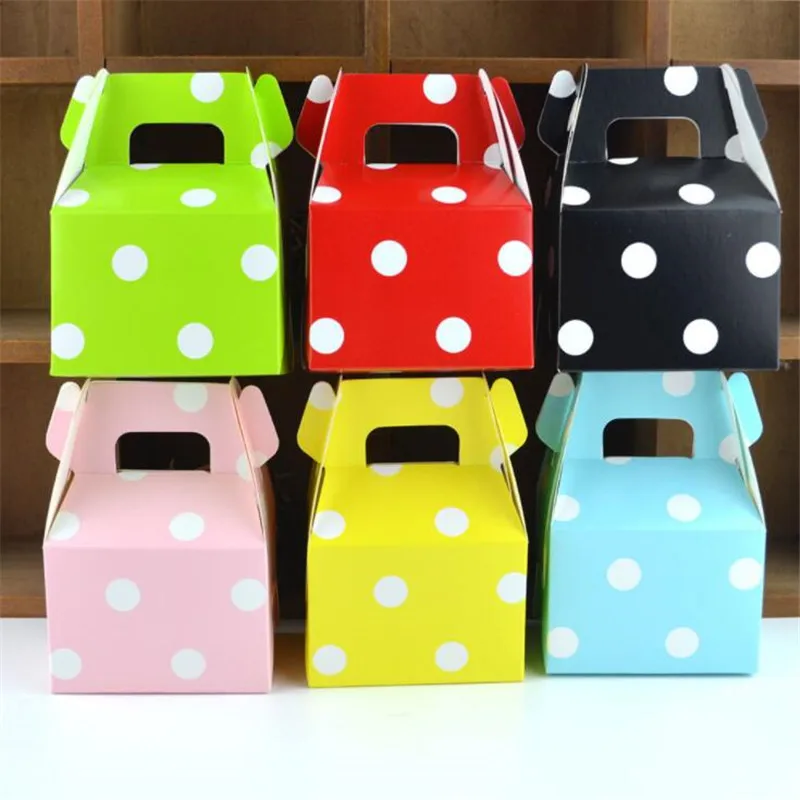 

AAA Great 100Pcs/Lot Party Paper Candy Box for Gift Boxes Birthday Party Decorations Kids Favors Handle Dots Wedding Cake Bags