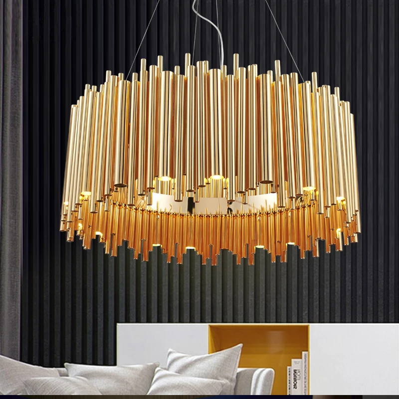 Пост современный Дизайн золото Алюминий трубки Люстры Италия люстра Освещение