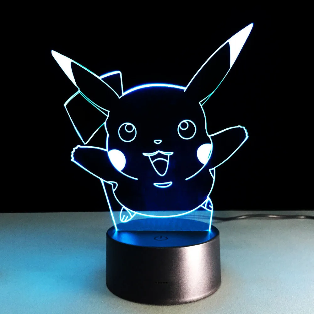 Luminaria Led ночник Pokemon Pikachu настольная лампа 3D Визуальный Veilleuse изменение цвета bulbing