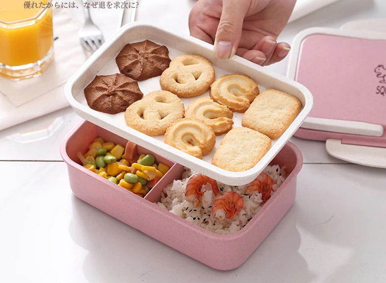 Ланч-бокс, детский пищевой контейнер, пшеничная солома, Ланчбокс, Microwavable, Bento box, японский стиль, портативный, изолированный, пищевой бокс