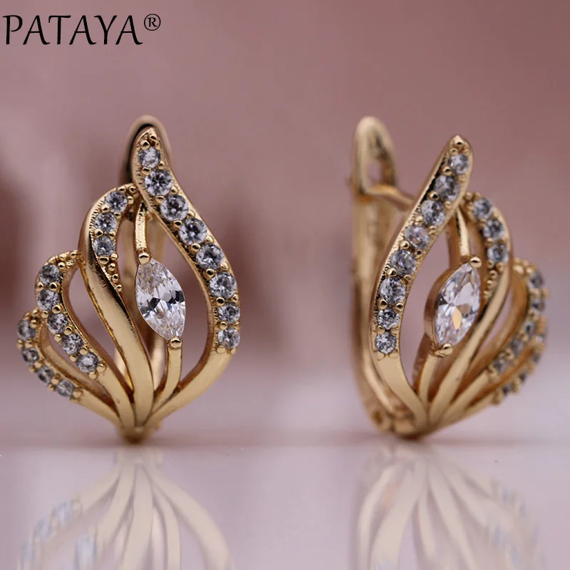 PATAYA, новинка, секторные, волнистые свисающие серьги, 585, розовое золото, конский глаз, белый натуральный циркон, серьги для женщин, милые, Классические, модные ювелирные изделия