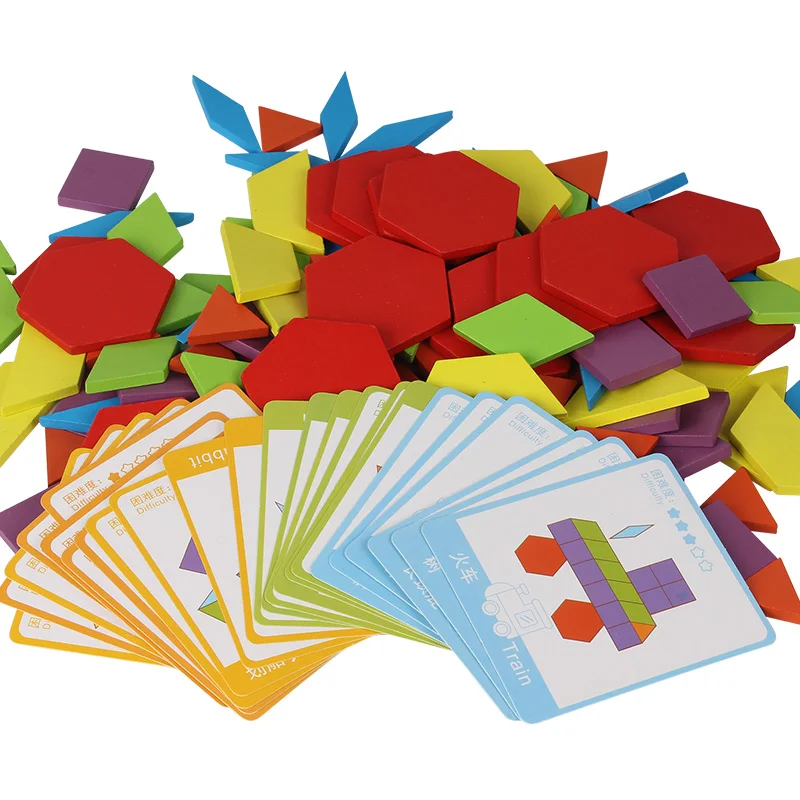 Candywood 130 PCS Montessori Jigsaw Puzzles with Idea Cards Children kids Educational Learning wooden toys IQ Gifts boy girl | Игрушки и