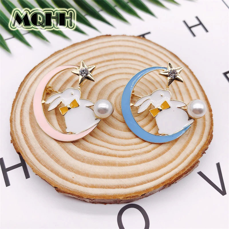 Мультфильм животных Розовый Синий Кролик Брошь Мода значок Эмаль сплав звезда