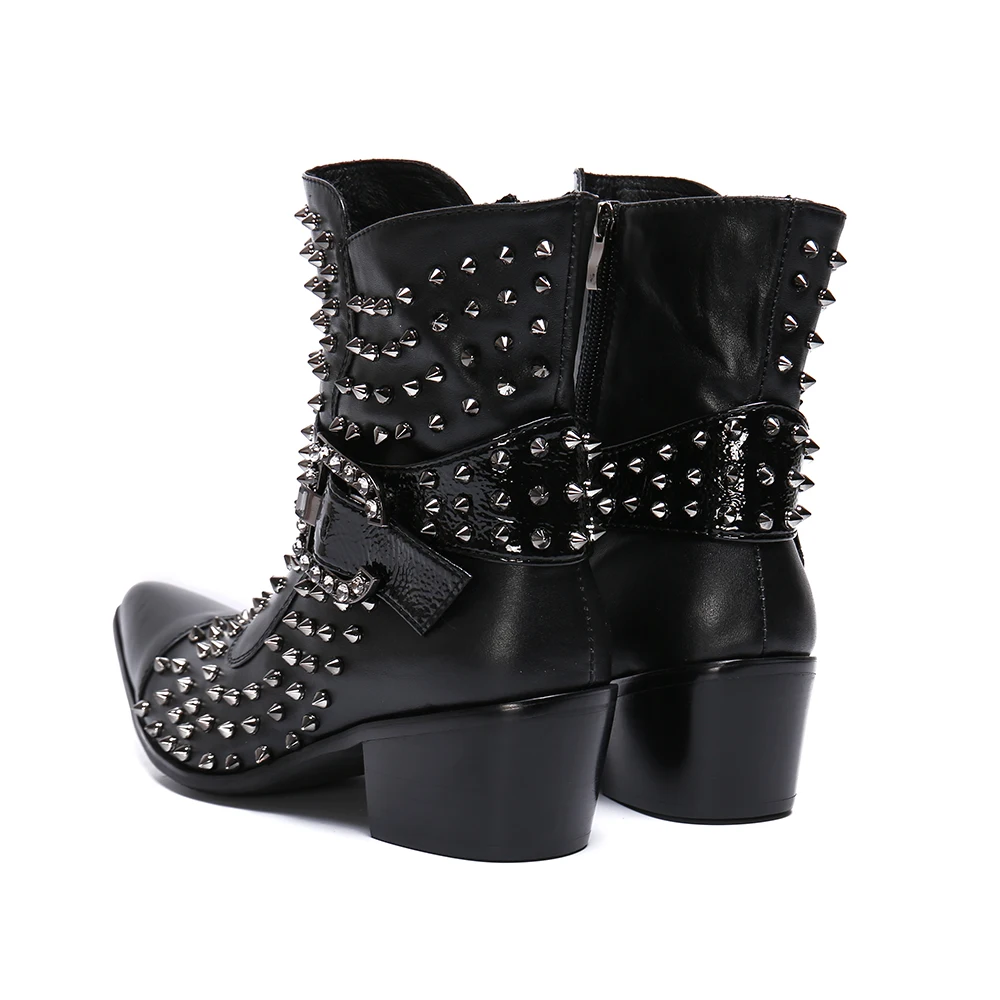 

Christia Bella Formal Party Genuine Leather Boots Rivet Large Size Pointed Toe Handmade Boots British Style Man New Autumn Boots