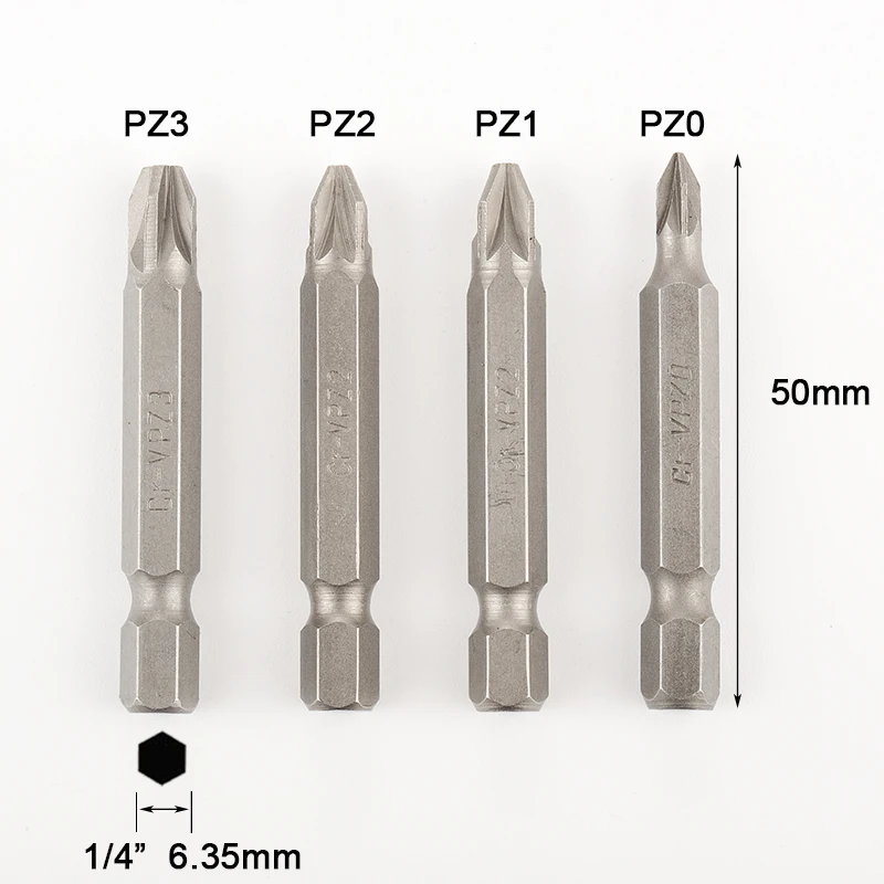 10 шт. 1/" 6,35 мм шестигранный хвостовик PZ0 PZ1 PZ2 PZ3 электрическая отвертка бит 50 мм длинный набор электроинструментов steel сталь Pozi Набор бит