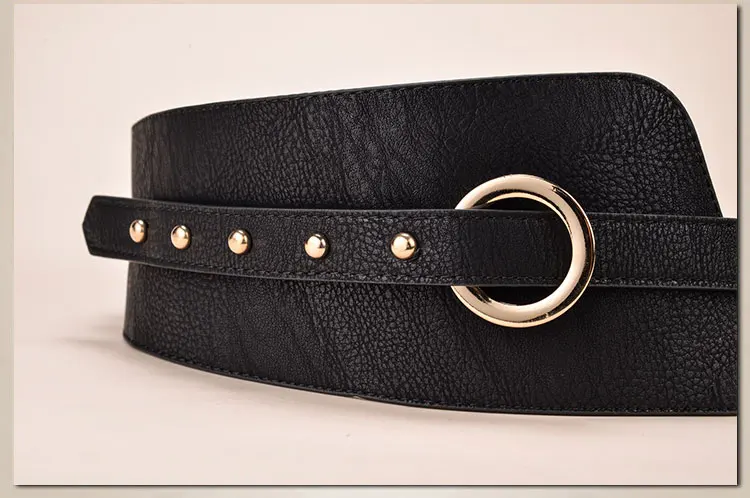 Luxury Women PU Leather Wide Belts Punk Metal Rivets female Decoration 3 Colors For Women Belt Cummerbunds For Dress Coat