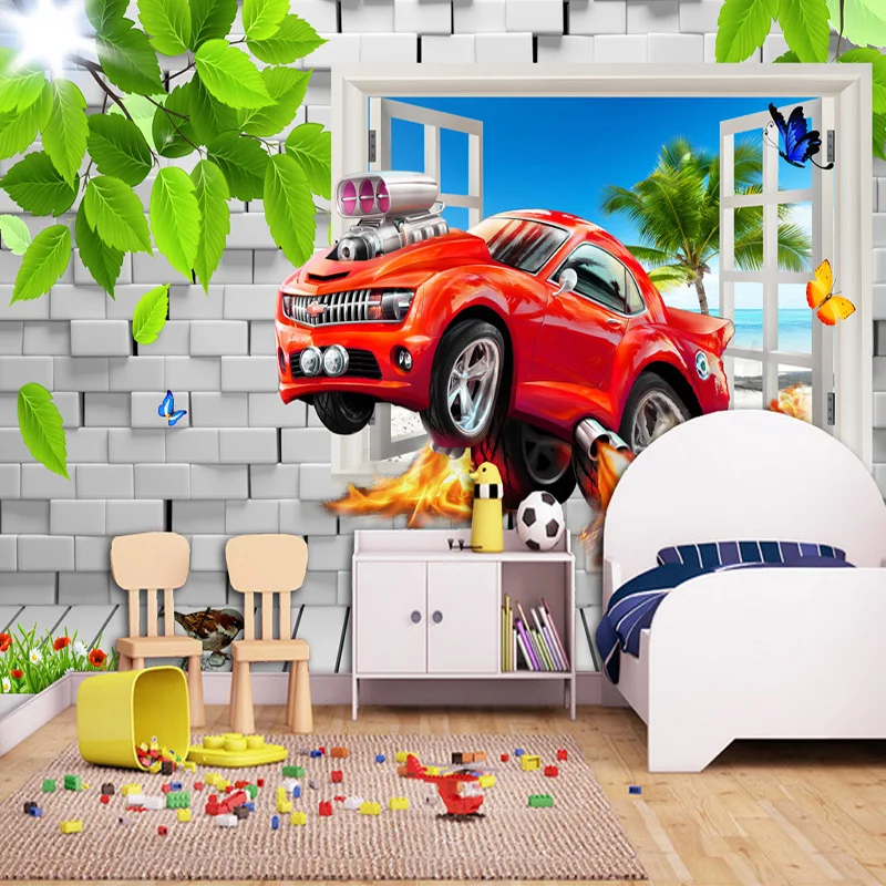 Фотообои 3D мультфильм автомобиль сломанные стены фрески для детской спальни
