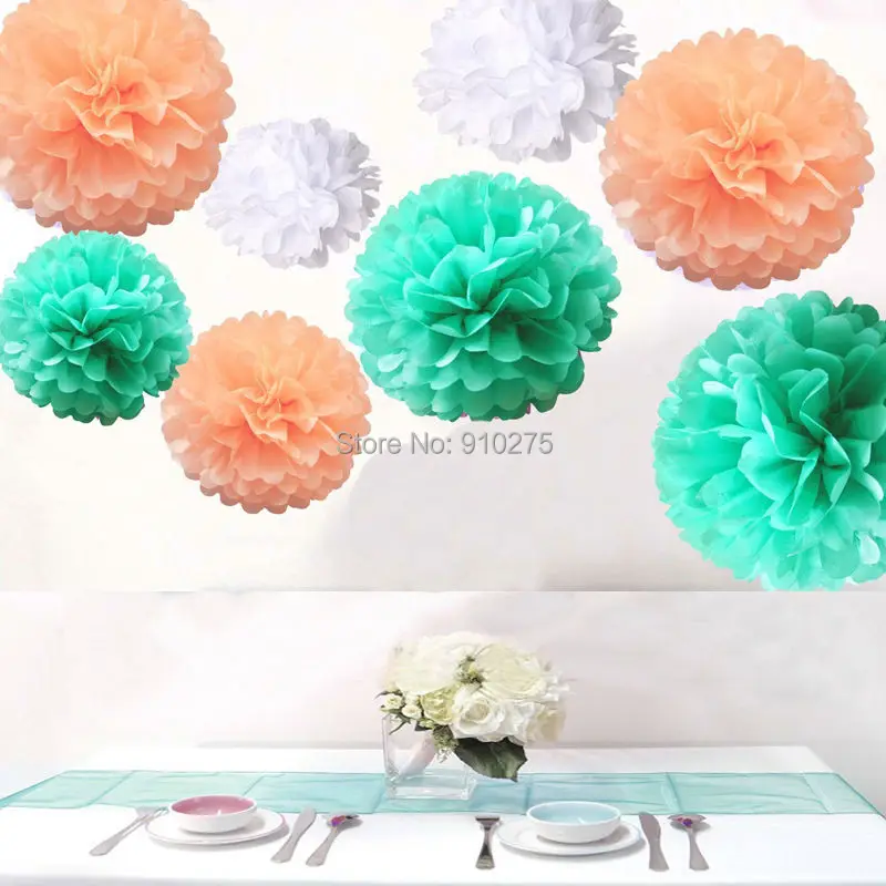 18 шт смешанные размеры белый мятно зеленый персиковый папиросный помпон для