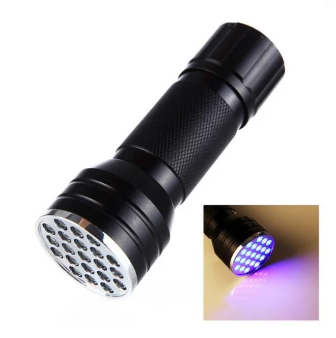 

UV Ultra Violet 21LED Torch 395nm Aluminum Waterproof Powerful LED Flashlight Mini Blacklight Torch Lamp Battery Outdoor Camping
