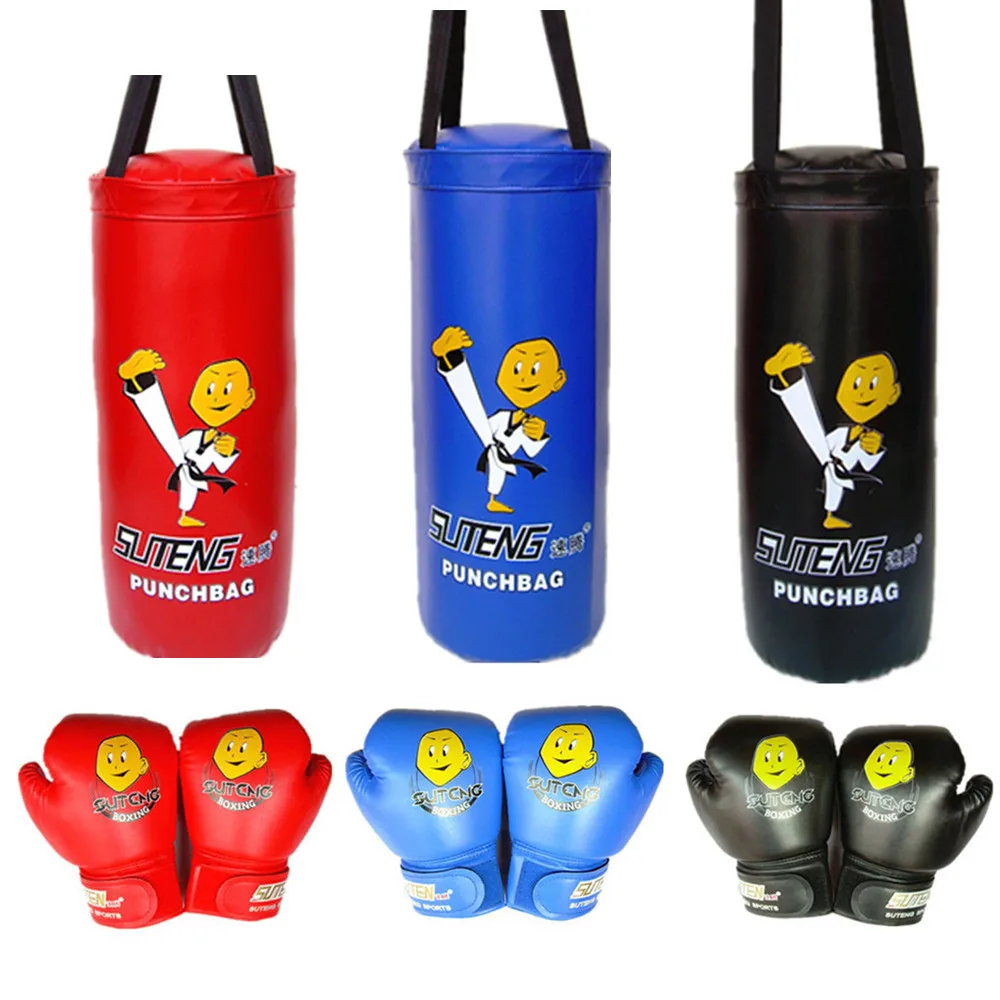 1 Set 55cm Kids Children Boxing Bag Cover Pro Durable PU Leather Sandbag Sanda Punching Empty And Gloves |