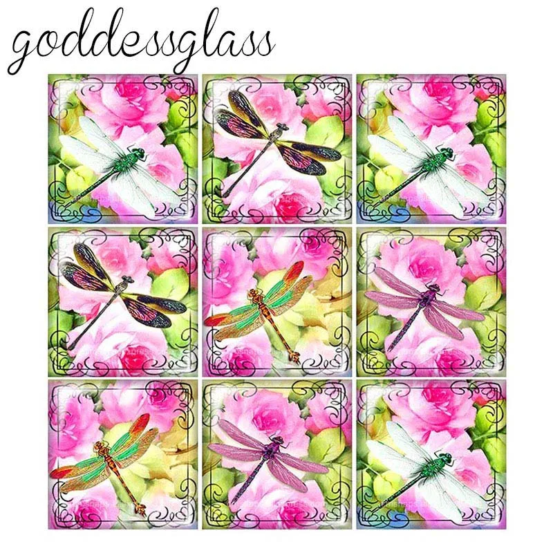 New dragonfly beauty patterns 10pcs mixed 12mm/20mm/25mm/30mm Square photo glass cabochon demo flat back Making findings | Украшения и