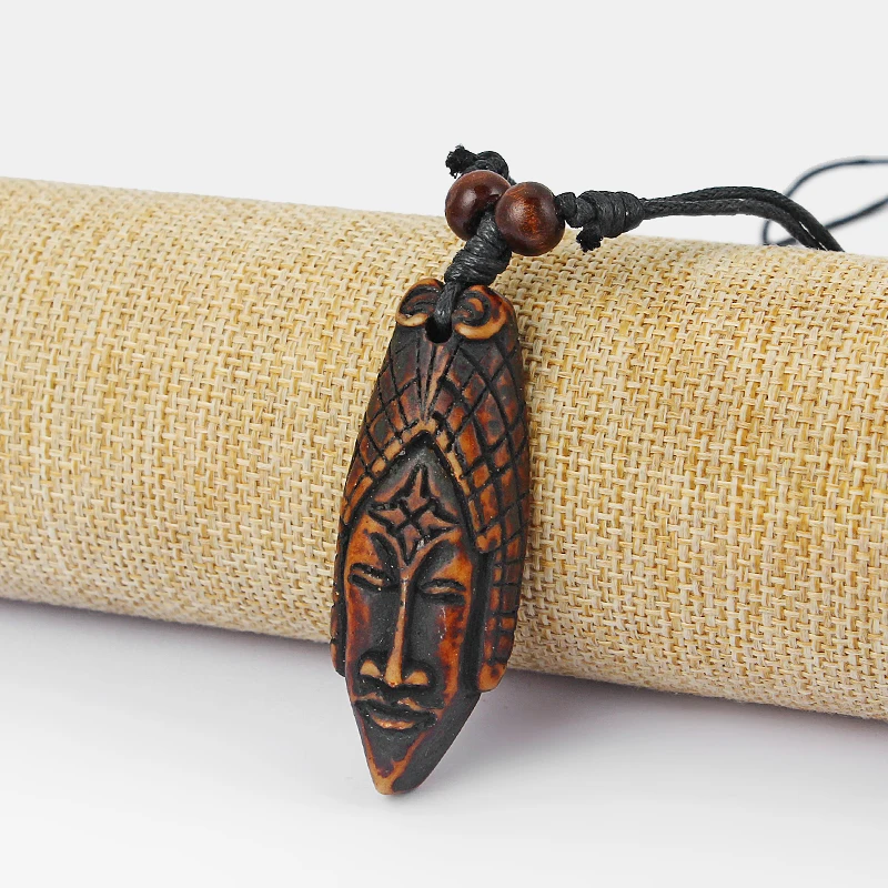 

1pcs Faux Yak Bone Indian Buddha Pendant Necklace Resin Amulet Wax Cotton Cord Neckalce Jewelry