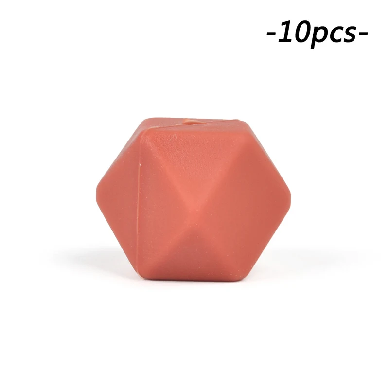 Brick red LOFCA 10 шт. мини шестигранные силиконовые бусины 14 мм Прорезыватель для зубов Детские Прорезыватели Детские Силиконовые игрушки для изготовления ожерелья без бисфенола - Цвет: Brick red