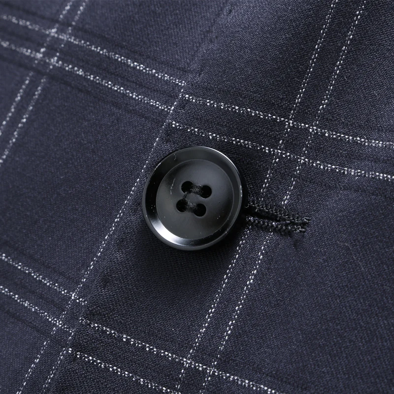 Темно синие клетчатый Блейзер Для мужчин 2019 Slim Fit две пуговицы s Повседневное