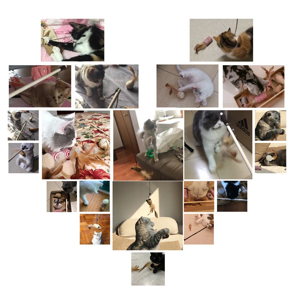 7 шт. кошка курица пернатая игрушка кошки палка сизаль интерактивные игрушки с