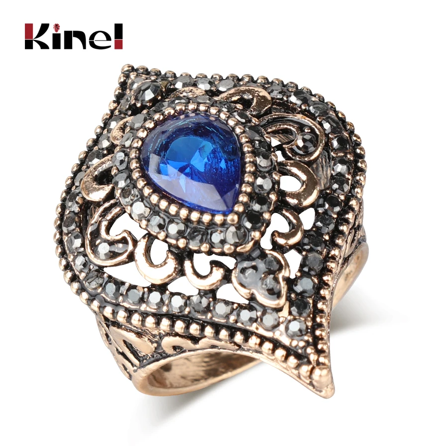 Модное кольцо Kinel с индийским синим кристаллом для женщин старинное женское
