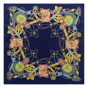 POBING100% Шелковый женский квадратный шарф с кисточками, Брендовые женские шали с принтом в виде испанской цепи, высококачественные шали, Женский офисный платок 60 см