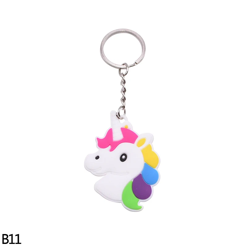 B11 5/10pc Rainbow PVC Cute Animal Horse Unicorn Keychain Alloy Key Ring For Men Women Bag Phone Car Key Chian Decoration Gift Favor - Цвет: B11