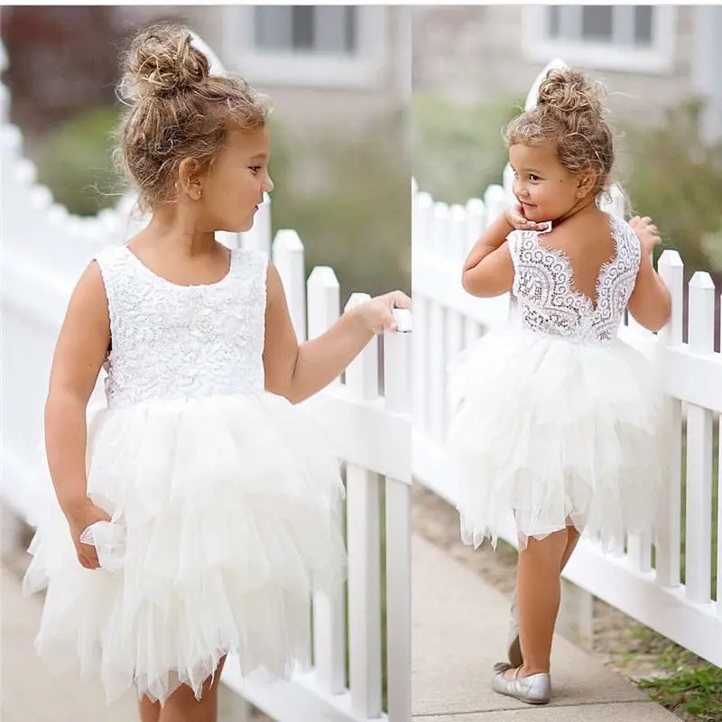 Toddler Kids Baby Girls Lace Dress Party Prom Bridesmaid Pageant Dresses Sleeveless Ruffles Floral Sundress 5 Style | Детская одежда и