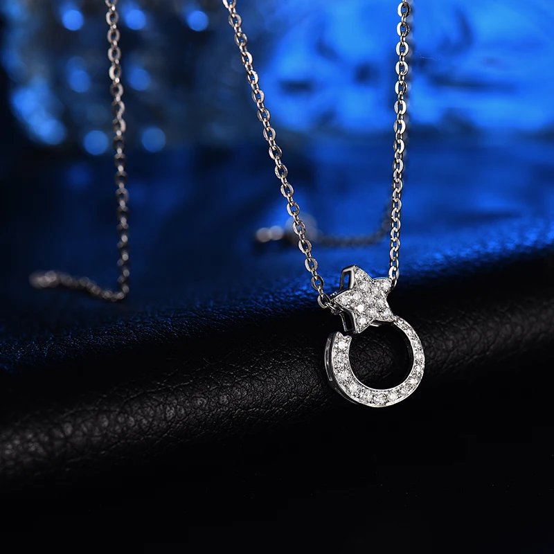 Простой дизайн настоящее Твердое 18K белое золото сверкающий бриллиант кулон ожерелье любящее хорошее