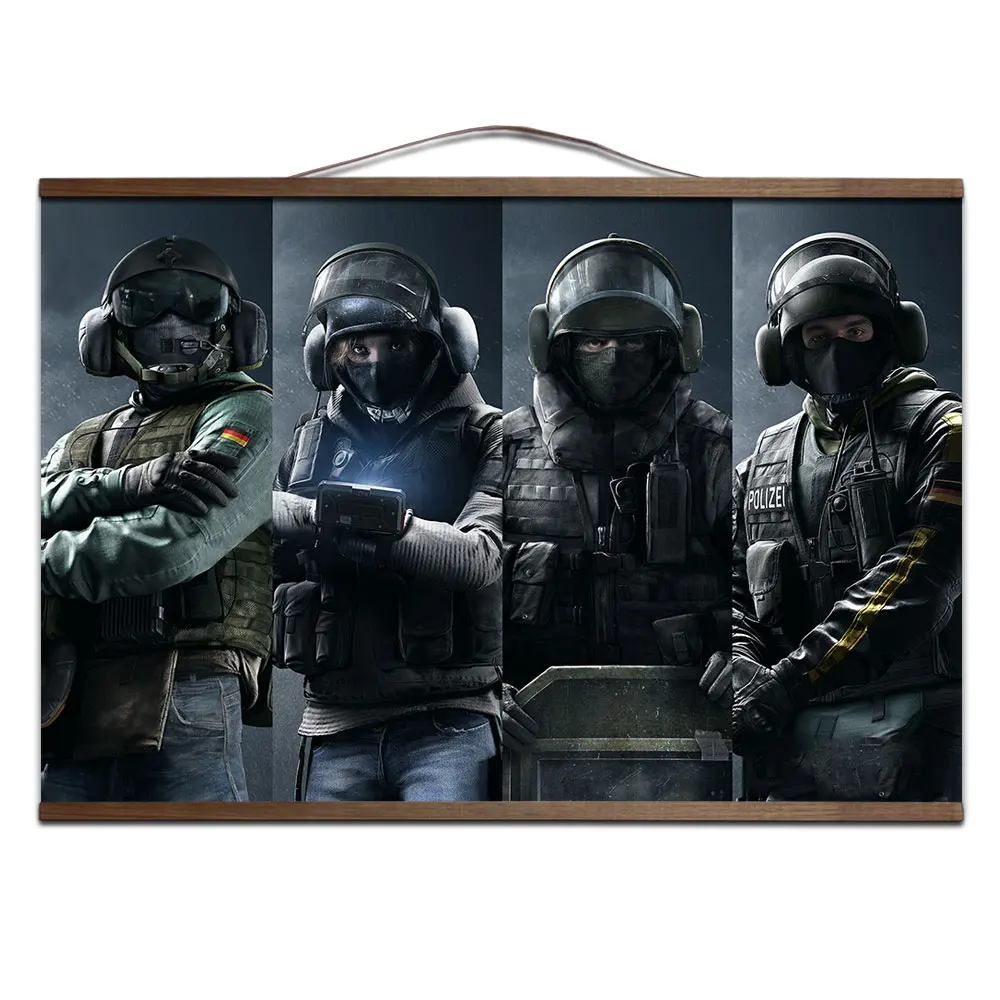 11 Радуга Six Siege игра плакат для HD холст живопись настенные картины для гостиной с твердой древесины подвесной свиток - Цвет: 11