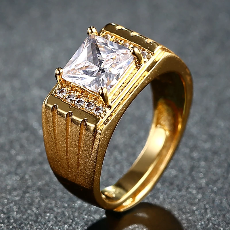 Складные Квадратные Кольца с цирконием для мужчин кольца золотого цвета Прямая