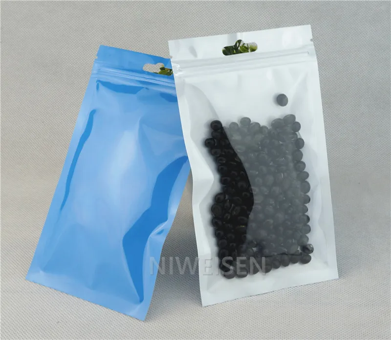 100 шт. синие полупрозрачные жемчужные пакеты с висячим отверстием передняя