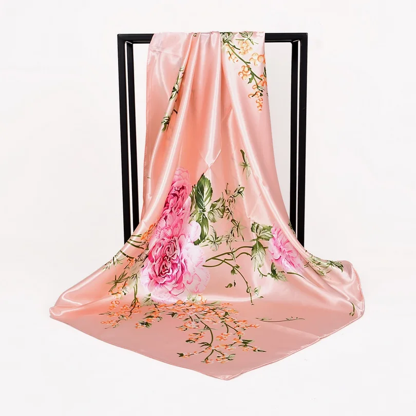 [BYSIFA] Темно-Синие китайские розы большие квадратные шарфы новые женские элегантные шелковый шарф большого размера модные женские аксессуары 90*90 см - Цвет: pink
