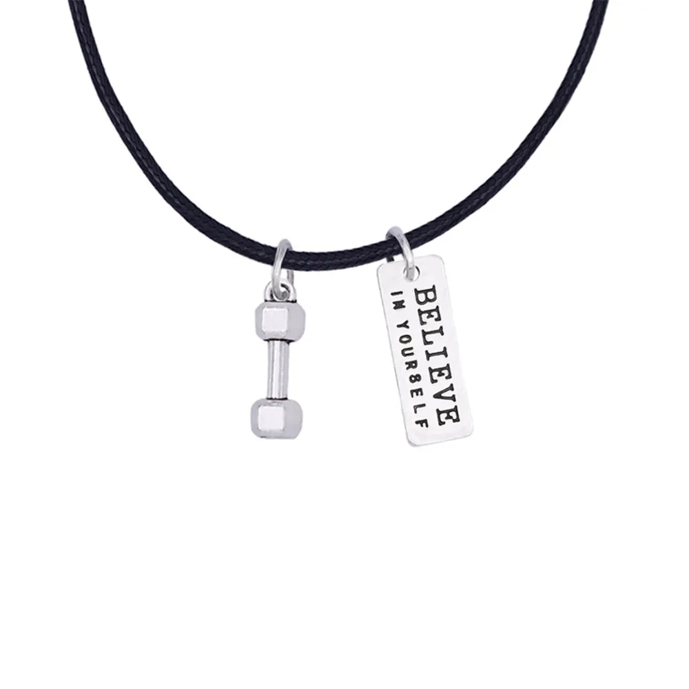 10 pieces/lot Alloy Antique Silver Plated Sports Believe In Yourself Barbells Inspire Charm Bodybuilding Jewelry Necklace | Украшения и