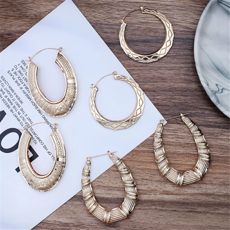 Новинка 2019 золотые овальные серьги для ночного клуба новые большие бамбуковые