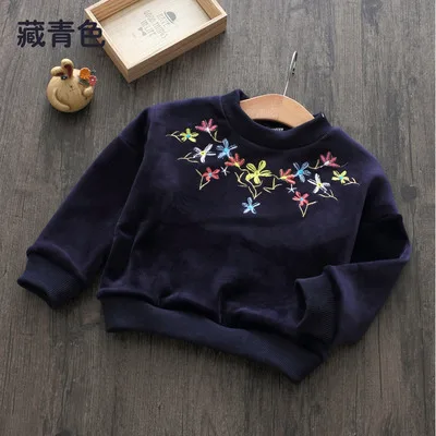 navy blue Модель года, Зимний Рождественский подарок для подростков возрастом от 2 до 9, 10, 11, 12 лет, свитер с длинными рукавами и круглым вырезом и вышитыми цветами для маленьких девочек - Цвет: navy blue