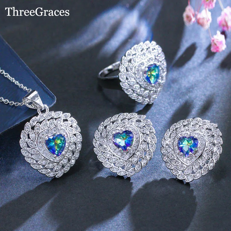 ThreeGraces сверкающее кольцо в форме большого сердца серьги ожерелье модные