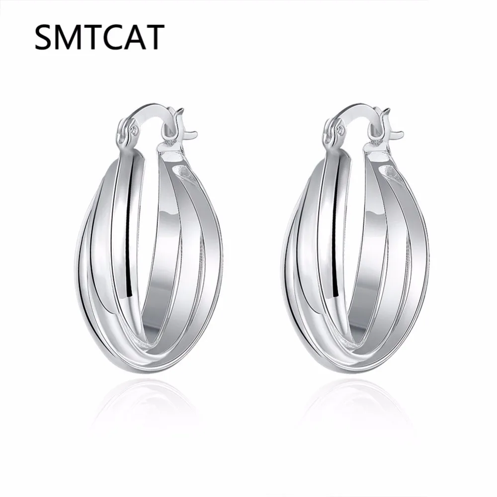 SMTCAT серебро цвет три слоя Крест Круг креольские серьги, 925 серебро большой круглый серьги-кольца Серьги Подарки для женщин