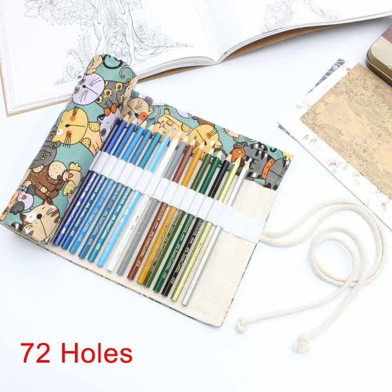 1-72 Holes Чехол для карандашей, школьный холщовый рулонный чехол, косметический чехол для кистей для макияжа, чехол для карандашей, сумка для штор с рисунком, E2S - Цвет: 1-72 Holes