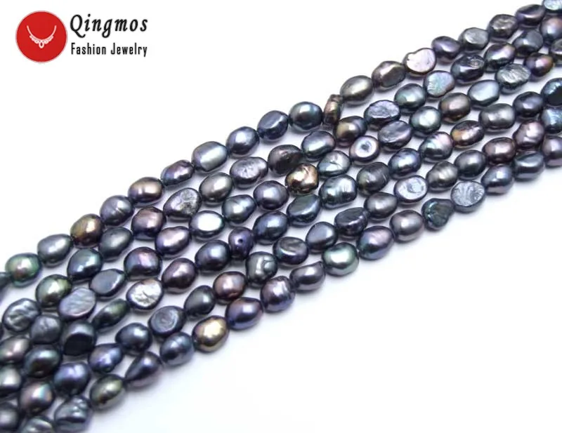 

Qingmos 6-7mm Black Baroque Natural Freshwater Pearl Loose Beads for Jewelry Making Necklace Bracelet DIY 14'' los775 Free Ship