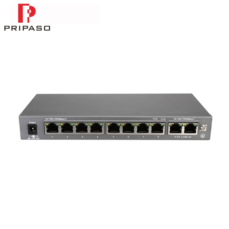 2018 Pripaso 10 портов гигабитный Неуправляемый коммутатор Poe Rj45 поддержка 120 Вт 100 м 8 1000
