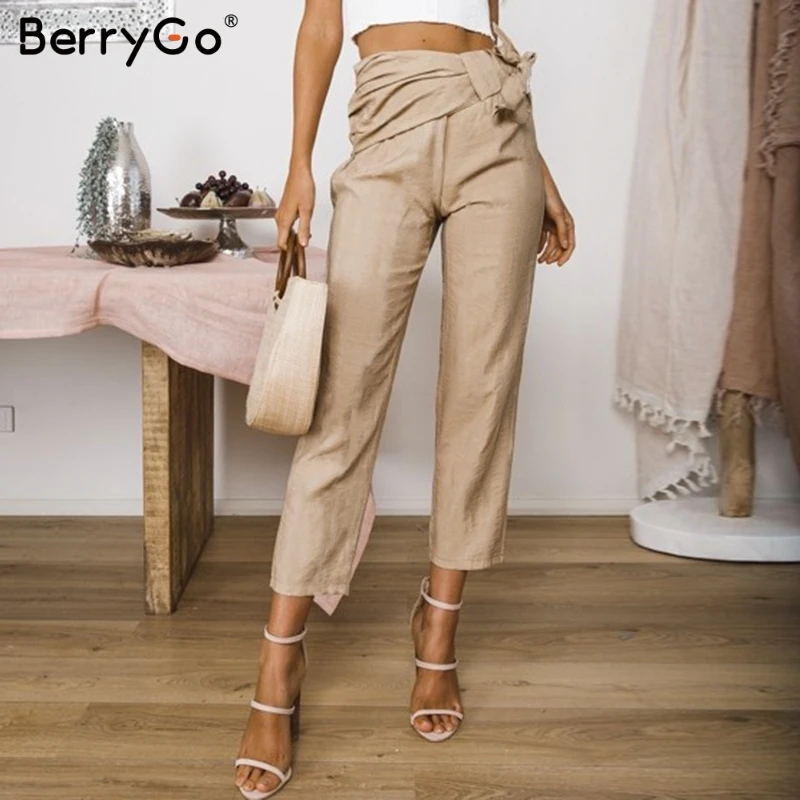 BerryGo повседневное лук хаки для женщин длинные мотобрюки летние Гибкая перевязь