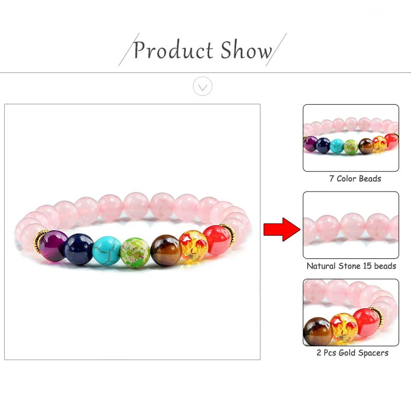 2 шт./компл. 7 чакра браслеты для йоги и Браслеты Lucky Натуральный Порошок Розовый