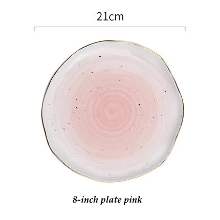 8-inch plate pink Европейский стиль, французский стиль, Золотая оправа, керамическая тарелка, рыбные блюда для бифштекса, западное блюдо, десертная тарелка, миска для риса, Phnom Penh, серия - Цвет: 8-inch plate pink