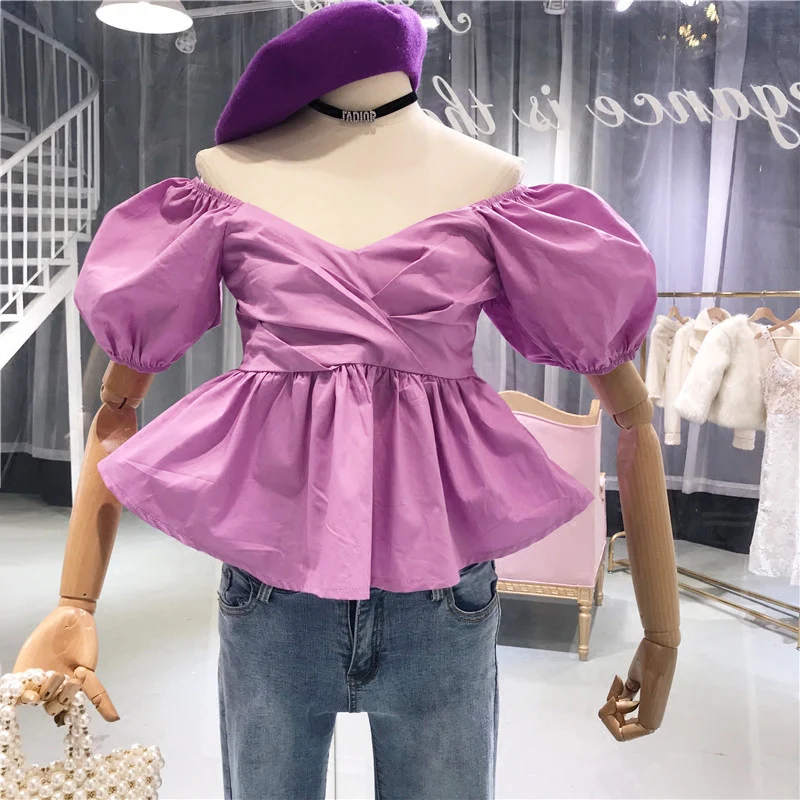 Женская блузка с рукавами фонариками ALPHALMODA глубоким v образным вырезом