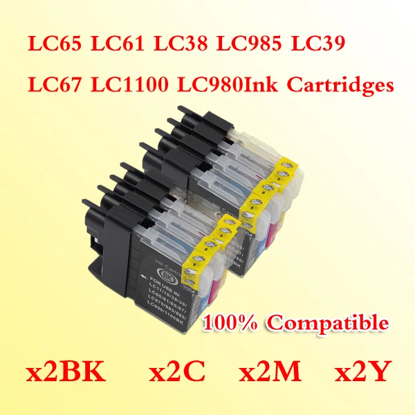 8 шт. LC11 LC16 LC38 LC39 LC985 LC61 LC65 LC67LC980 LC990 LC1100 чернильный картридж совместимый с Brother DCP