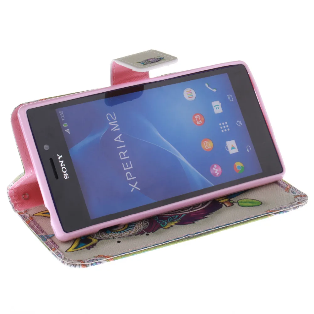 Мода Окрашенные PU Кожаный спс Sony Xperia M2 Случай Телефон Обложка Чехол С Слот Для