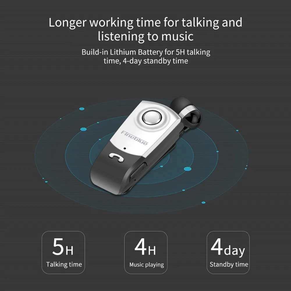 Fineblue F960 мини Беспроводной Bluetooth шея клип телескопического типа гарнитура в деловом стиле Вибрация оповещения одежда спортивные стереонаушники с микрофоном