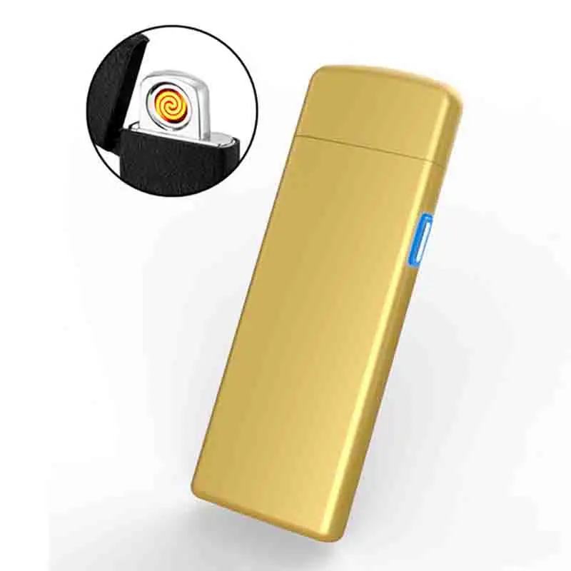 Usb зарядка Электронная Зажигалка Ветрозащитная тонкая металлическая электрическая зажигалка нагревательный провод зажигалки для сигарет(золото - Цвет: Gold