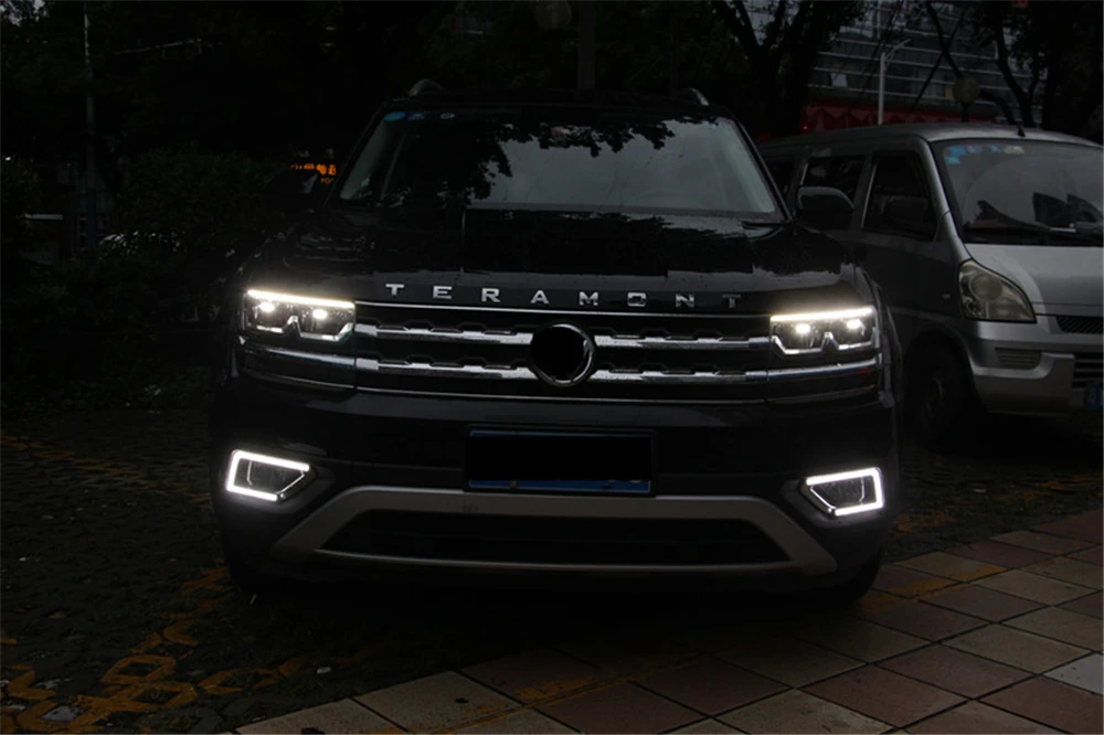 CSGJMY 1 пара светодиодный DRL дневные ходовые огни для Volkswagen VW teramont с желтым сигналом поворота противотуманная фара крышка