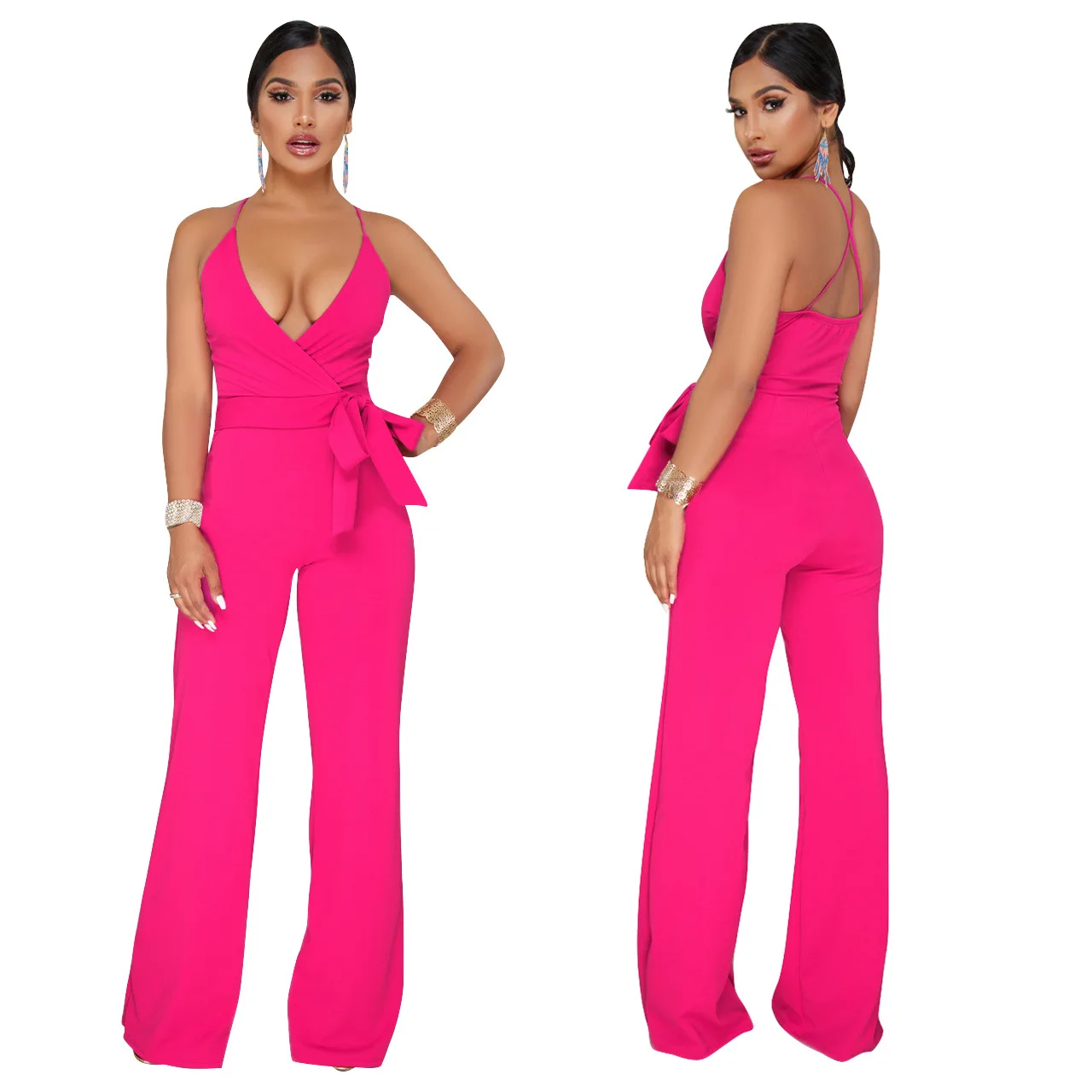 

Summer Overalls for Women Suspenders Jumpsuit Long Pants V Neck Female Clothing 2019 Sets Jumpsuit Combenson Women's Trousers