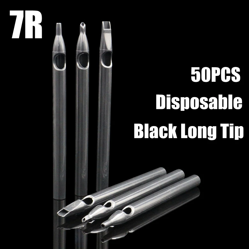 

7R 50PCS newest Disposable Tattoo Black LONG Tips Back Stem Sterilized Plastic Tattoo Tips Nozzles tattoo supply free shipping