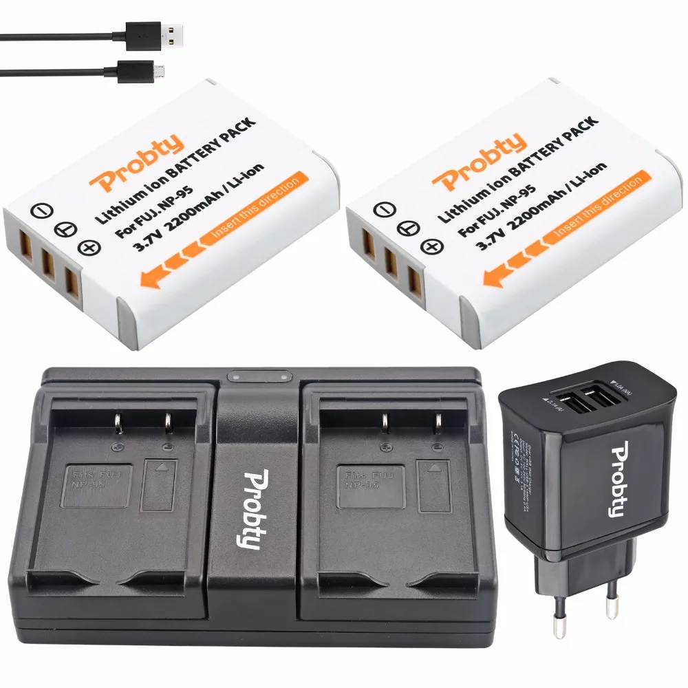 2 шт. Probty NP-95 NP 95 Батарея + USB Dual Зарядное устройство для ЖК-дисплея с подсветкой